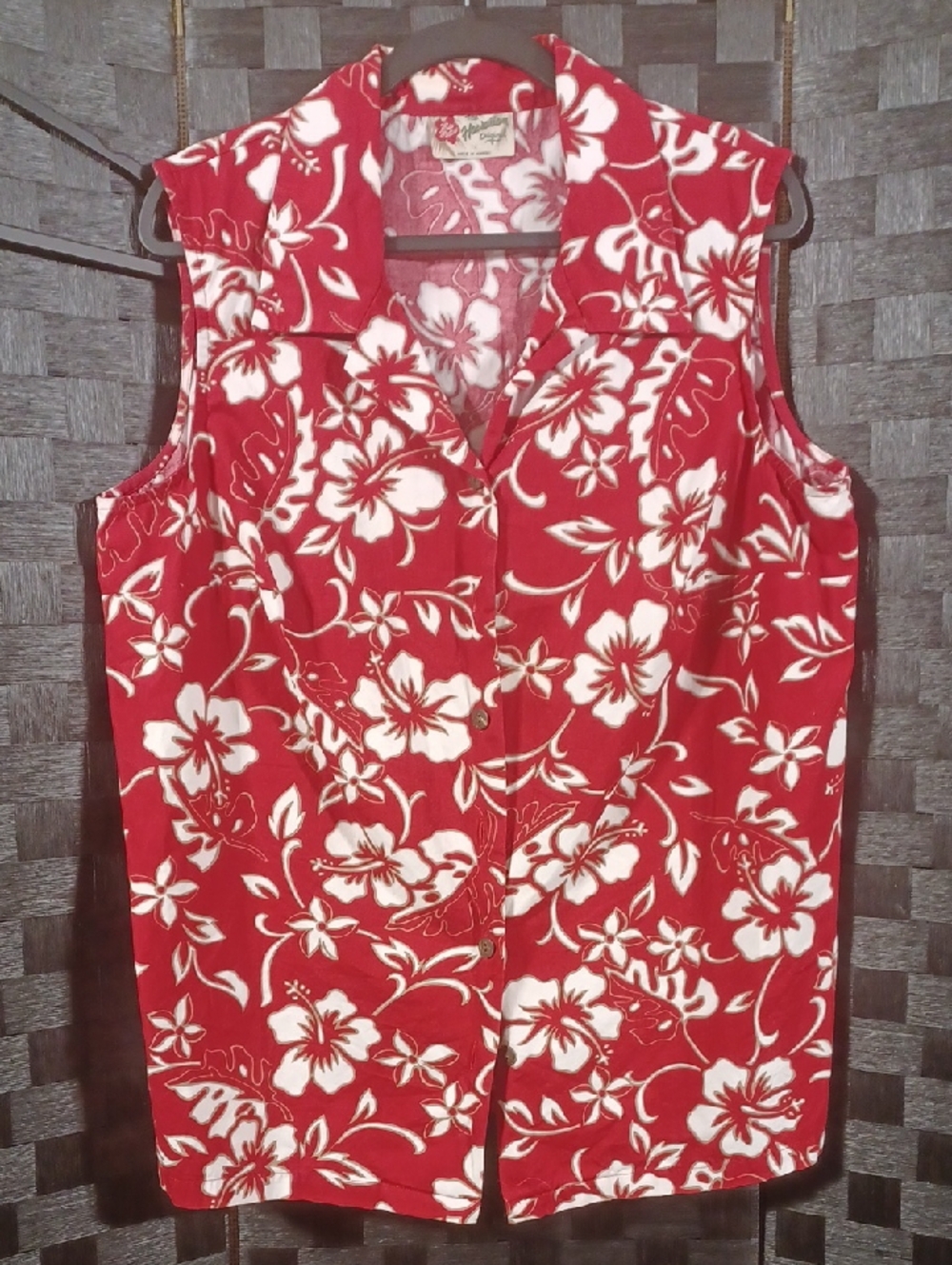 Red Floral Sleeveless Collared Tank Top